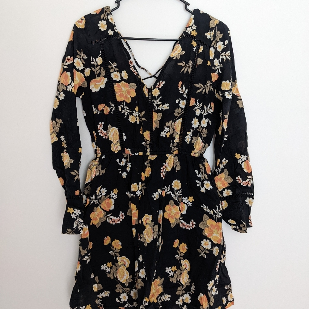 Black floral v-neck dress